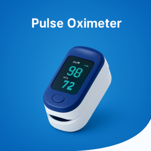 Portable fingertip pulse oximeter displaying SpO₂ and pulse readings