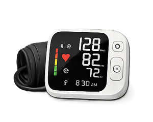 Generic Bluetooth blood pressure monitor with Bluetooth syncing and digital display.